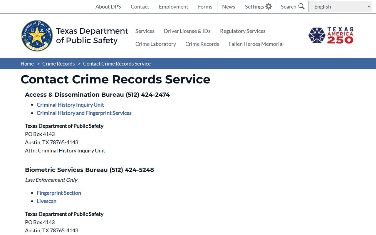 Cushing criminal history Texas DPS Crime Records contacts