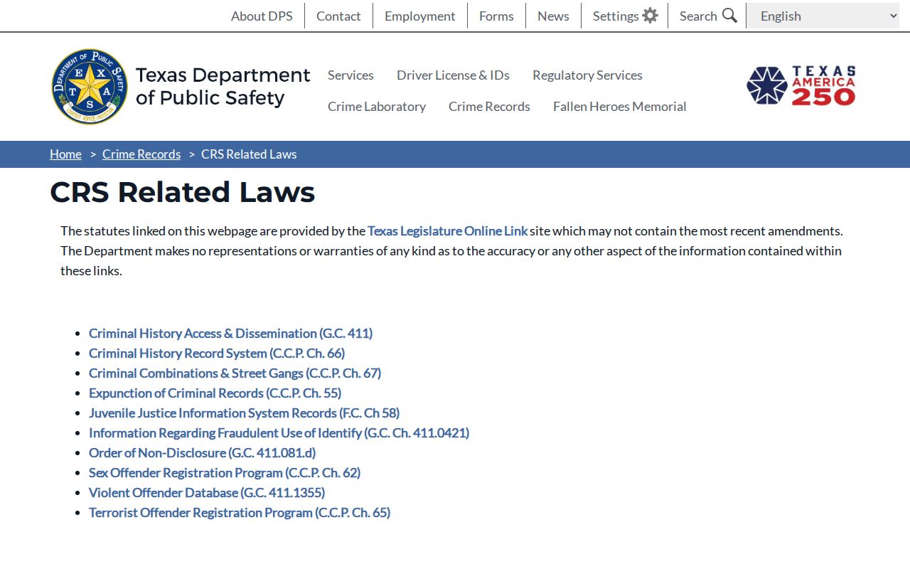 Cushing record access Texas DPS crime records laws