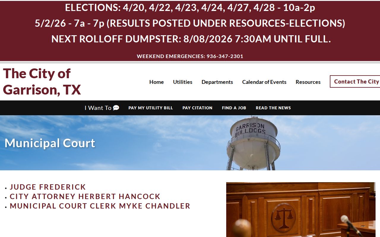 Garrison criminal record check municipal court page