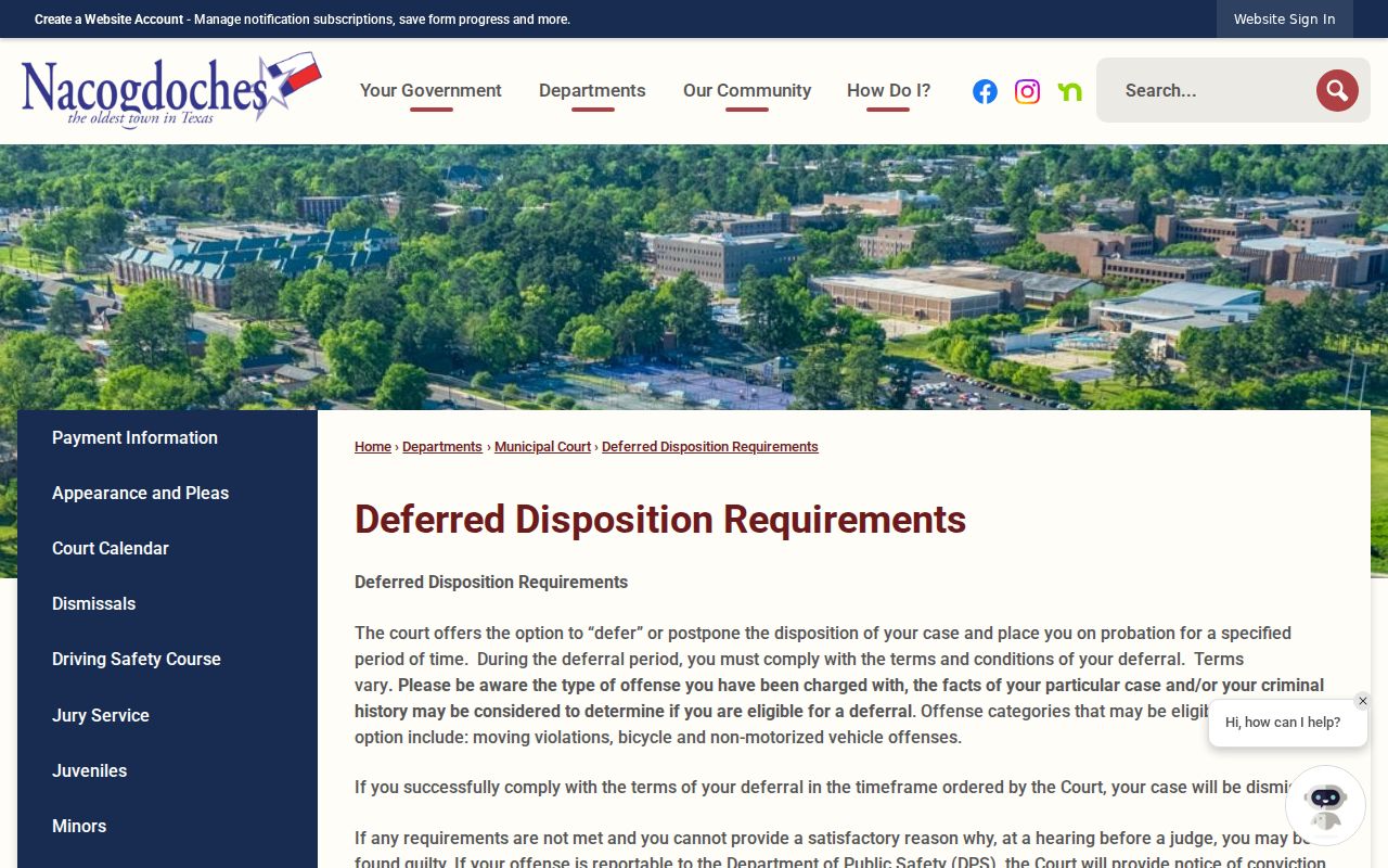 Nacogdoches criminal record deferred disposition requirements