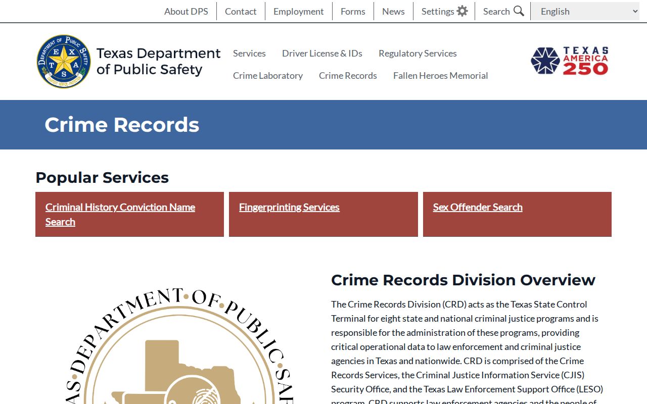 Nacogdoches County criminal history Texas DPS Crime Records Division